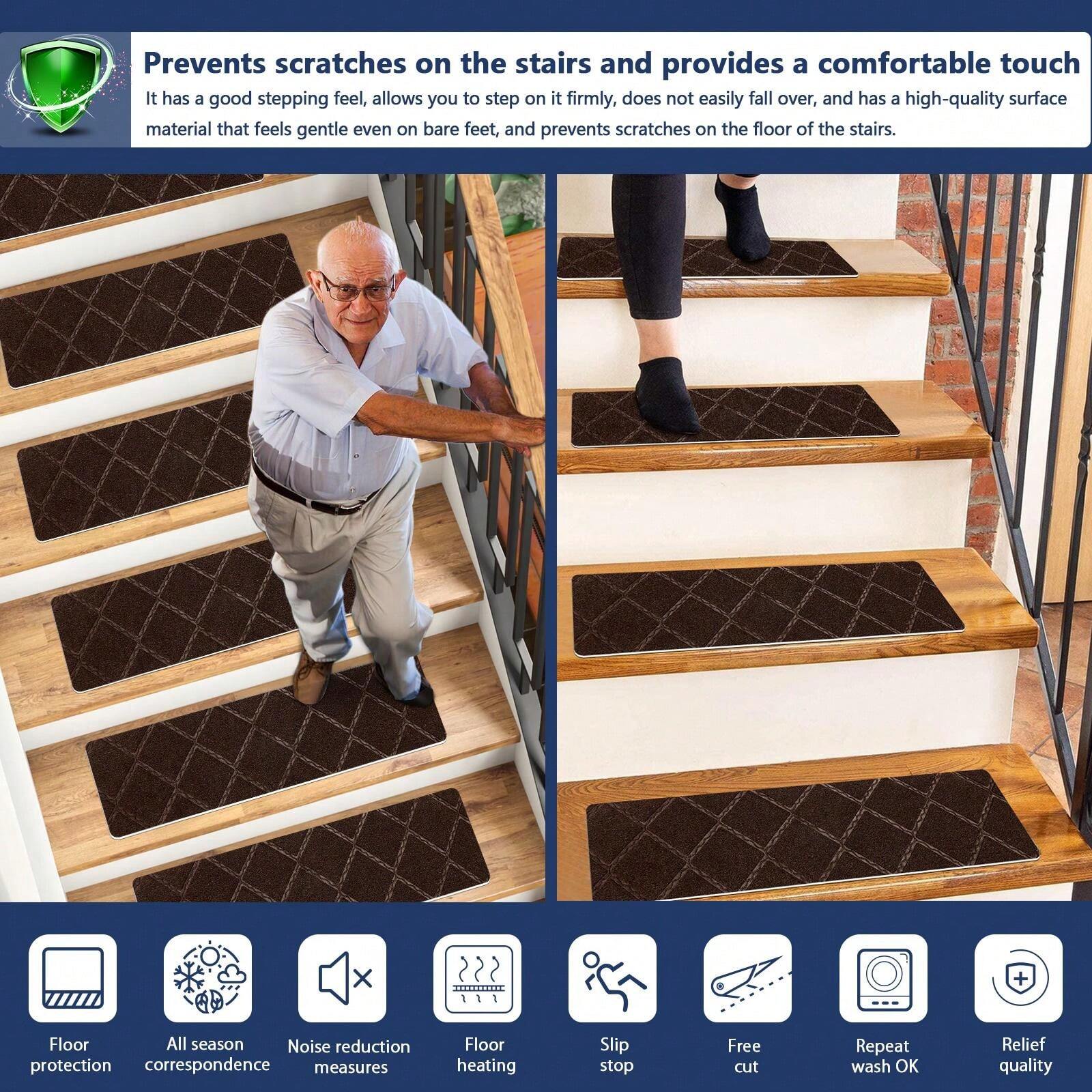 Protection Escalier Antidérapante Bandes Antidérapantes Pour Escaliers - Pack De 14 Marches 20x30cm - Noir - Adhérence Et Sécurité Pour Marches En Bois Tapis Entree