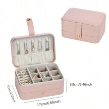 CASEGRACE 1pc PU Leather Travel Jewelry Storage Box, 3-Layer Travel Jewelry Organizer, Multifunctional Travel Jewelry Case, Small Jewelry Box For Women, Jewelry Travel Case Earring Organizer Box With Mirror Back To School