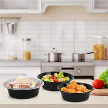 50pcs Disposable Food Containers/Reusable Meal Prep Containers, Microwave Safe Food Storage Containers, 28oz Round Disposable Plastic Bento Lunch Boxes With Lids | For Food Preparation, Enjoy Anytime Anywhere | Disposable Lunch Boxes, Plastic Containers - Stackable, Freezer & Dishwasher Safe, Round Black Plastic Bowls, Suitable For Packing Fruits/Veggies/Food - Perfect For Outdoor Picnic/Camping/Team Building/Party , For Halloween Or Christmas Party
