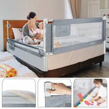 VA-Cerulean Bed Rail Baby Fall Protection Grey Height Adjustable Railing 150cm / 180cm / 200cm Children's Bed Rail Portable Bed Guard