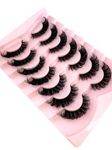 7 Pairs/Pack DD Curl Russian Lashes Voluminous Fake Eyelashes Thick Curly Fluffy Volume False Eyelashes Artificial 3D Mink Lashes Cat-Eye Look Wispy 8D Volume Fake Eyelash Strips Eye Lifting Look Extension Full Eyelash Strip For Beauty Makeup - 黑色 - 查看 5