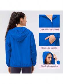 Chaqueta de sol para mujer Outdoor Secado rápido Cortaviento Impermeable Protección UV - Azul Marino - Ver 2
