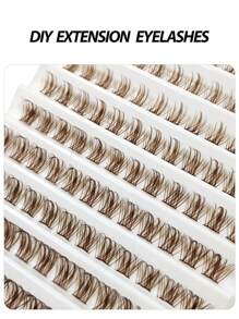 Asiteo DIY Brown Lashes 120pcs Soft Fluffy And Wispy False Eyelashes Natural Long Faux Mink Lashes Reusable Makeup Extension - D - View 4