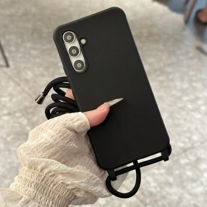 粉色硅胶极简手机壳，带一体式斜挎挂绳，防水防震防摔防刮，春季礼物