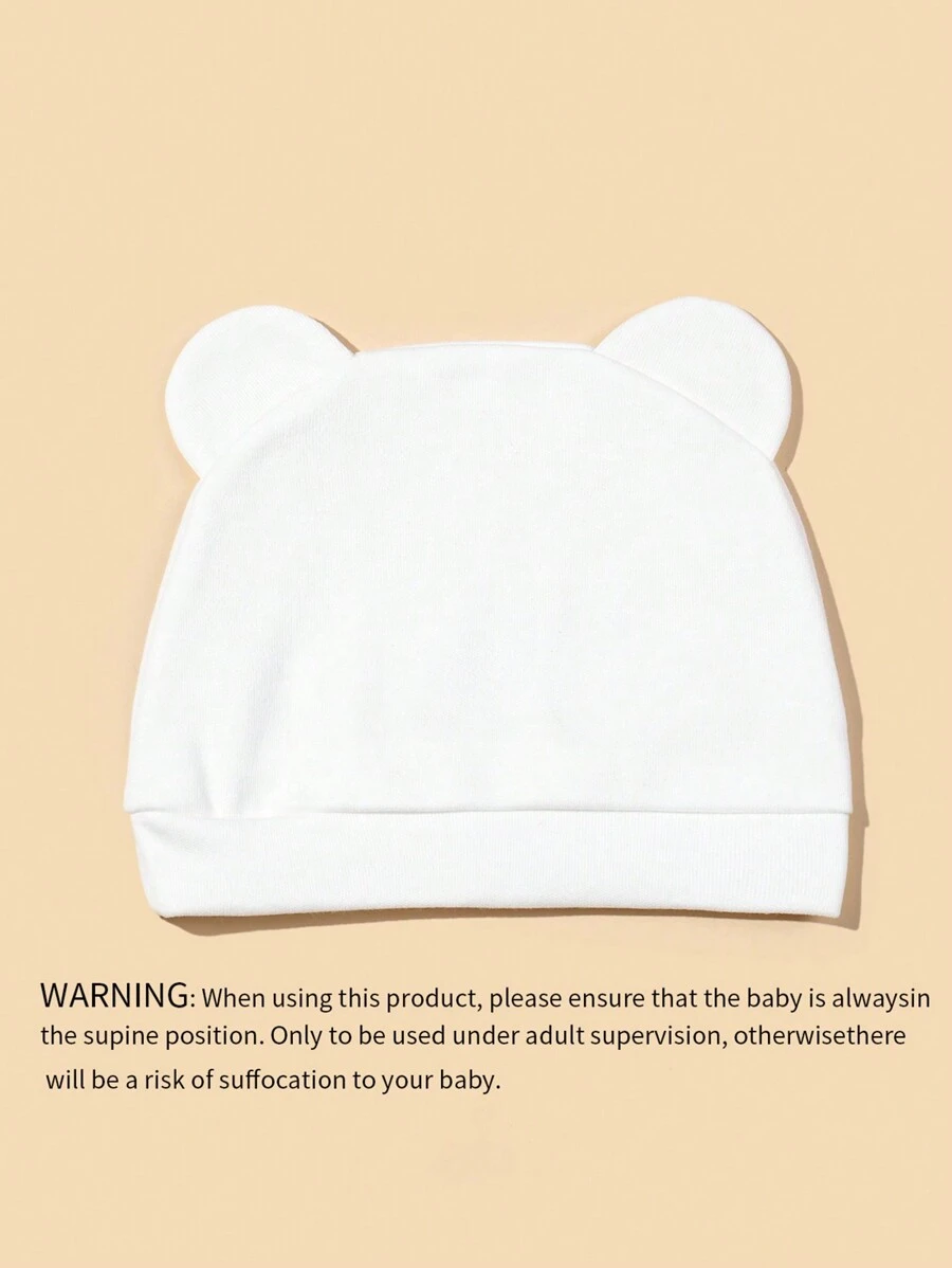 1pc Traceable 100% Cotton Newborn Baby Beanie, Anti-Startle Cap, Warm Hat, Suitable For All Seasons, Soft & Skin-Friendly - White - View 1