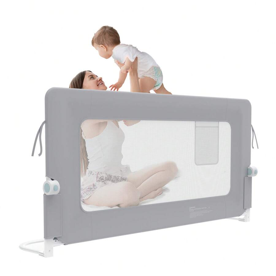 LILIIN Bed Rail 150 Cm/180 Cm/200 Cm Bed Guard Rail Foldable For Toddlers, Fall Protection Height Adjustable 72-86 Cm For Children's Bed, Breathable Children's Bed Rail With Storage Bag Baby Bed Rail, Grey/Dark Grey+Grey - 灰色的 - 查看 1