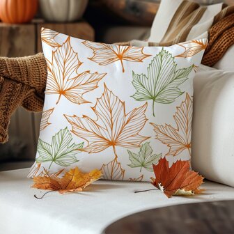1 件秋季简约枫叶图案靠垫套，45 * 45 厘米/18 * 18 英寸柔软毛绒单面印花抱枕套适用于现代客厅沙发装饰礼物