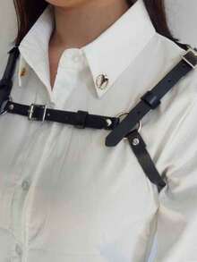 1pc Women Gothic Style PU Leather Suspender Strap Daily Wear Accessory - Black - View 3