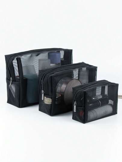 1/3 件透明网眼化妆包、洗漱用品化妆包、便携式拉链化妆包、大容量便携式旅行化妆包、专业化妆包、旅行化妆包、多功能零钱包、洗漱用品包、护肤包、波西米亚风、适用于假日海滩、浴室收藏、卧室收藏、大容量