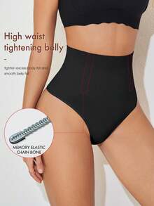 High Waist Tummy Control Body Shaping T-Shape Panties For Women - Black - View 3
