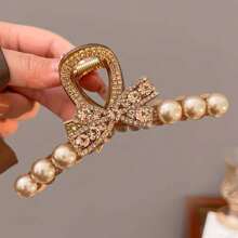 1个香槟金全水晶水钻爪形发夹，饰以仿珍珠，防滑发饰，适合女性和女孩，金色头饰，情人节发夹，发卡，发夹，发饰，发饰夹，发饰，发夹，发饰，优雅，适合学校、大学，珍珠发饰，秋冬季爪形发夹，蝴蝶结发饰，适合度假装扮，女士情人节礼物