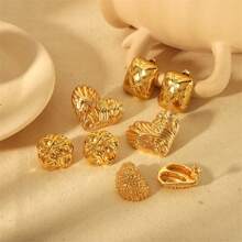 1 对奢华夸张心形 18K 镀金方格设计耳钉女士耳环，黄金首饰