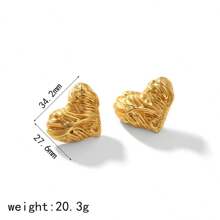1 对奢华夸张心形 18K 镀金方格设计耳钉女士耳环，黄金首饰