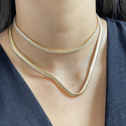 Kit Choker Riviera + Colar Fita Laminado Dourado Conjunto Feminino 2 Peças