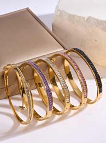 1 件复古优质不锈钢 18K 镀金方晶锆石手链，多色可选，适合女性日常佩戴 - 彩色 - 查看 5