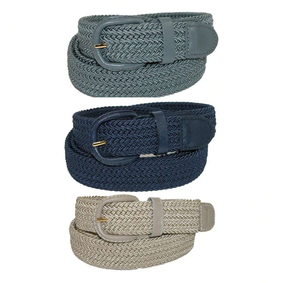CTM Men's Elastic Braided Stretch Belt (Pack Of 3 Colors), Available In Black Brown Grey, Black Brown Khaki, Black Brown Navy, Black Grey Khaki, Black Grey Navy, Black Khaki Navy, Brown Grey Khaki, Brown Grey Navy, Brown Khaki Navy, Grey Navy Khaki, - Khaki xám xanh - Xem 1