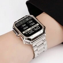 1入組銀色商務風格金屬表帶+防震屏幕保護殼，適用於Apple Watch 40mm 41mm 44mm 45mm 49mm，適用於Apple Watch系列Ultra/SE/8/7/6/5/4智能手表帶和保護殼配件 - 銀色 - 查看 2
