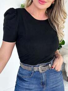 WOMEN'S BLOUSE SHORT SLEEVE PRINCESS PUFANTE DUNA - Black - View 1