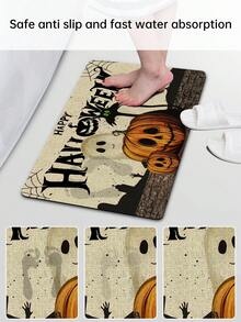 1 tấm thảm chùi chân chống trượt in sợi polyester Halloween, thảm nhà tắm thấm hút trong nhà/ngoài trời, thảm trang trí phòng khách/bếp/phòng ngủ, đồ trang trí Halloween, đồ trang trí nhà cửa tiệc Halloween - Nhiều màu - Xem 3