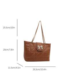 Bolsa de Ombro com Zíper de Corrente e Acolchoado de Cor Sólida Elegante