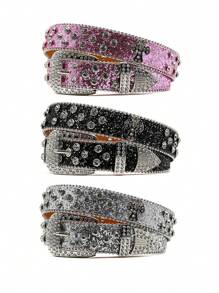 Y2K Rhinestone Cross Decor Wide Belt, Unisex Punk Rock Studded Rhinestone Hiphop Fashion Waistbelt