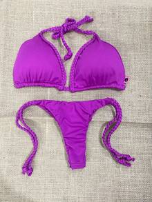 BEACH KIT 01 BRAIDED BIKINI WITH 01 PAREÔ BEACH COVER - Màu tím - Xem 3