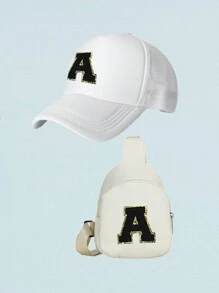 2 Cái/bộ Trẻ Em 26 Chữ Cái Mũ Bóng Chày & Ba Lô, Trang Phục Hàng Ngày Unisex & Phụ Kiện Đi Học - trắng - Xem 30