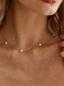 1 件精致珍珠链项链女式不锈钢多颗仿珍珠颈链婚礼新娘圣诞珠宝礼物 - 1 - 查看 2