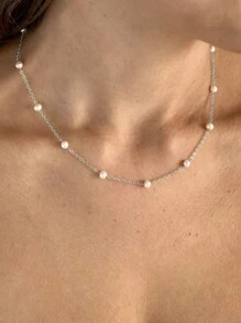 1 件精致珍珠链项链女式不锈钢多颗仿珍珠颈链婚礼新娘圣诞珠宝礼物 - 1 - 查看 3