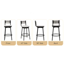 Gray Set Of 2 Counter Height Bar Stools With Footrest Swivel Hand Weaving Dining Chairs Farmhouse Armless Kitchen Barstools (Gray),Yifei Store