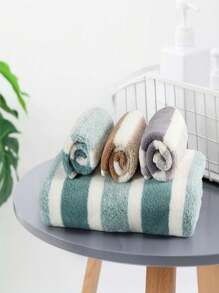 Striped Super Soft 3 Piece Coral Fleece Towel Set, Enlarged Thickened Highly Absorbent Towel Set Great For Everyday Use, Suitable For Fitness, Bathroom, Exercise, Yoga, Outdoor Travel, Includes One 70*35 Inch Bath Towel, One 39*20 Inch Towel, And One 12x12 Inch Wash Towel