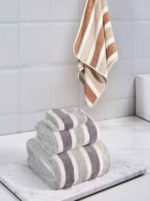 Striped Super Soft 3 Piece Coral Fleece Towel Set, Enlarged Thickened Highly Absorbent Towel Set Great For Everyday Use, Suitable For Fitness, Bathroom, Exercise, Yoga, Outdoor Travel, Includes One 70*35 Inch Bath Towel, One 39*20 Inch Towel, And One 12x12 Inch Wash Towel