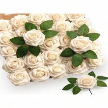 25PCS Artificial Flowers Black White 8CM Artificial Roses And Leaves With Rods European PE Foam Flowers - Multicolor - View 1