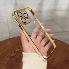 1 件豪华透明保护壳，带电镀光泽表面，内置玻璃相机镜头，全覆盖手机壳，兼容 16/16 Pro/16 Plus/16 Pro Max、11/11 Pro Max、12/12 Pro/12 Pro Max、13/13 Pro/13 Pro Max、14/14 Pro/14 Pro Max、15/15 Pro/15 Pro Max、17/17 Pro/17 Pro Max/17 Air - 金色 - 查看 2