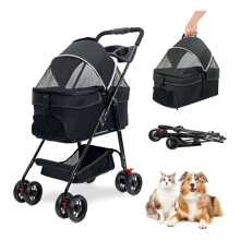Carriola Plegable Para Perro Gato Mascotas Transportadora - Negro - Ver 1