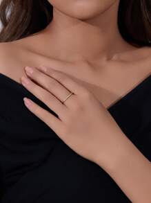 极简主义银戒指 - 金黃色 - 查看 4