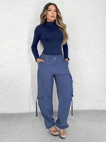 Women's Leotard Bodysuit High Neck Long Sleeve Second Skin Basic Versatile Fashion Blogger Blogger - 藏蓝色 - 查看 2