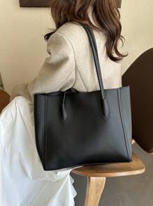 Fashionable Large Capacity Tote Bag, Casual & Multipurpose Tote Bag, Handbag For Women - Black - View 2