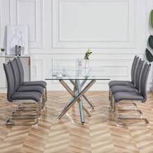 FORCHAIN 4-Piece Cantilever Chair, Chrome-Plated Metal Frame, Load Capacity Up To 120 Kg, Softly Padded With Artificial Leather Cover, Grey (Set, 4 Pieces)