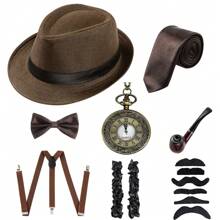 8 件纯色复古了不起的盖茨比男士配饰套装、配饰套装、万圣节舞会服装角色扮演派对