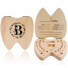 1 pieza Caja de madera para guardar dientes, caja de almacenamiento de dientes para niños y niñas con diseño de patrón de inicial y nombre creativo, caja recolectora del cordón umbilical y dientes, caja de recuerdos, organizador en inglés - Albaricoque - Ver 39