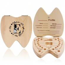 1 pieza Caja de madera para guardar dientes, caja de almacenamiento de dientes para niños y niñas con diseño de patrón de inicial y nombre creativo, caja recolectora del cordón umbilical y dientes, caja de recuerdos, organizador en inglés - Albaricoque - Ver 27