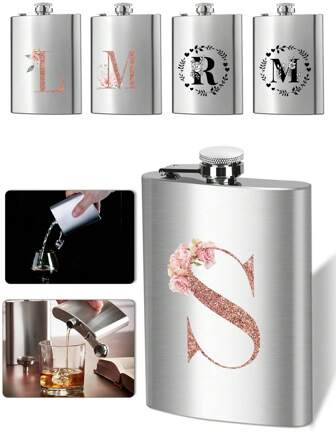 8oz Portable Flagon Whiskey Vodka Wine Pot Creative Initial Letter A To Z Hip Flask Alcohol Drinking Pocket Bottle Outdoor Travel Tour Drinkware Wine Cup