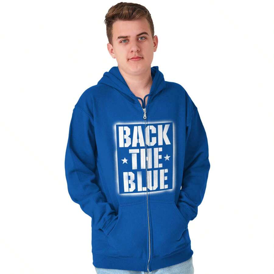 Back The Blue Support Police Officers Zip Up Hoodie Mens Womens