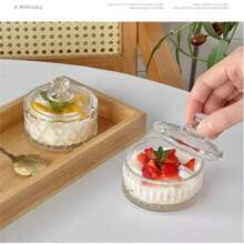 1 件优雅玻璃冰淇淋甜点杯带盖 - 适合布丁、酸奶和意式冰淇淋 - 适合家庭和商业使用