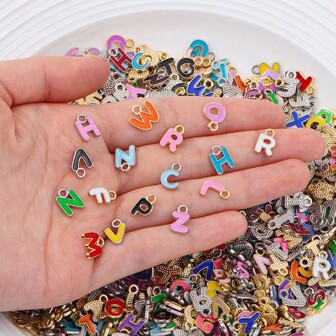 100pcs Color Enamel Letter Mixed Metal Pendant DIY Jewelry Making Letter Pendant Bracelet Necklace Earrings Accessories