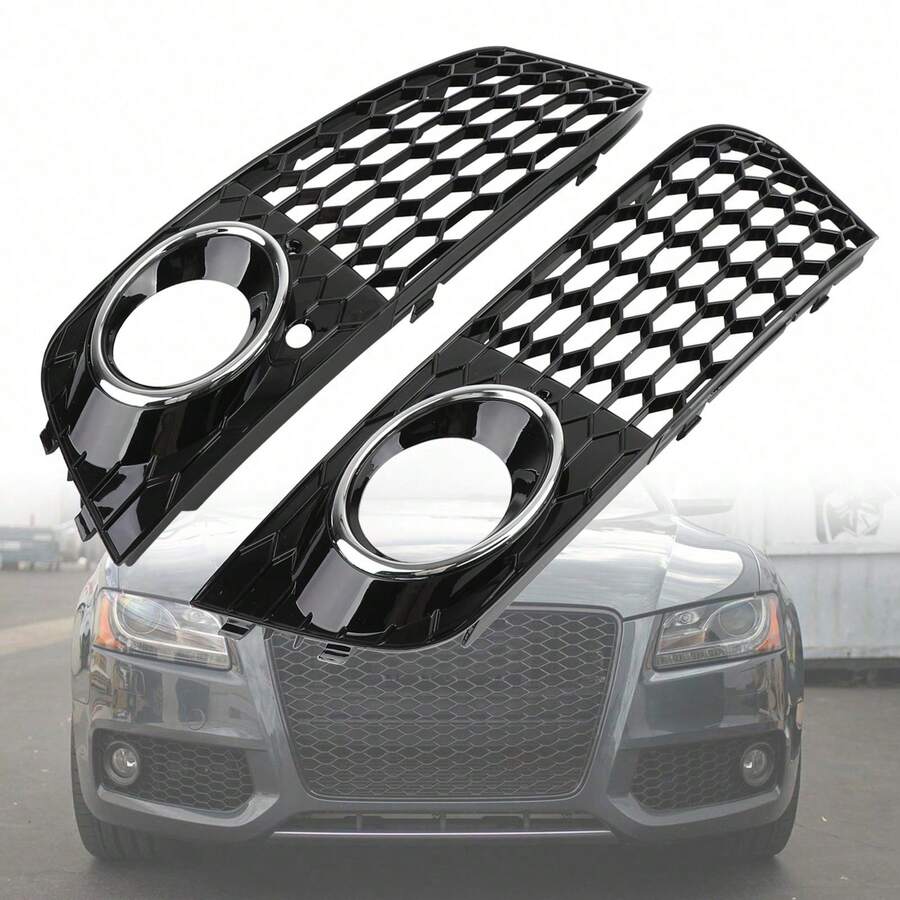 Pair Honeycomb Mesh Fog Light Open Vent Grill Intake Fit For Audi A4 B8 2009-2012 - 黑色 - 查看 1