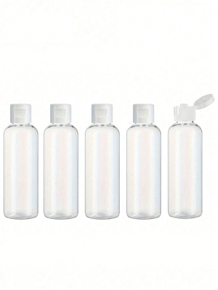 1/3/5 件透明圆肩瓶带翻盖蝴蝶盖旅行瓶空化妆品样品分配器容器，旅行瓶，旅行容器小防漏挤压瓶带黑色翻盖家庭必备，白色 50ml/100ml/200ml（瓶盖透明/白色随机发货）学校用品节日露营度假配件迷你女士香水香水海滩 - 白色 - 查看 1