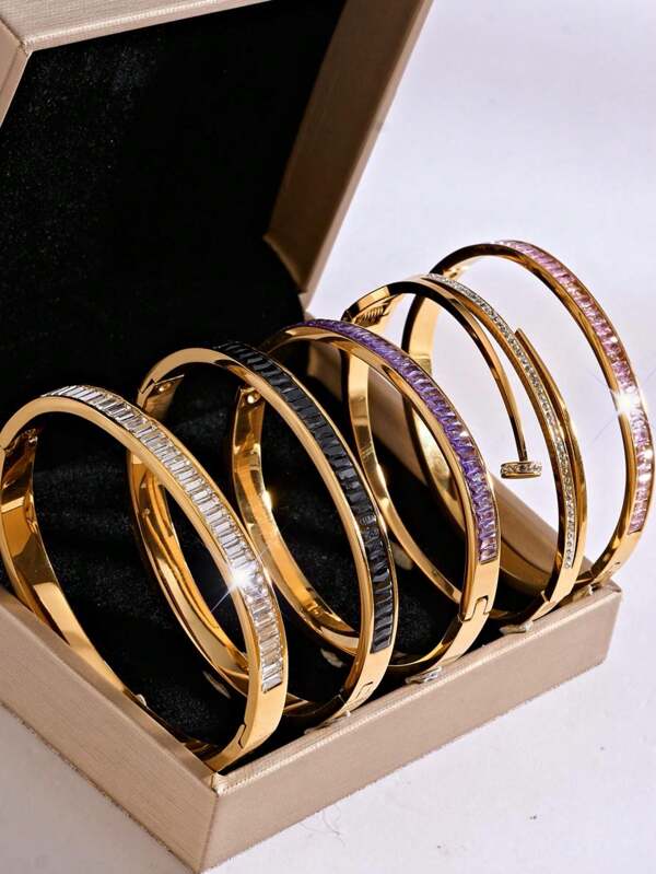 1 pieza Pulsera vintage de acero inoxidable de alta calidad chapada en oro de 18 quilates con circonita cúbica, opciones de multicolor, apta para uso diario de mujeres