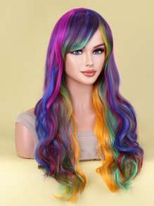 Tóc giả dài ombre, tóc giả dài gợn sóng màu cầu vồng, trang phục cosplay, dự tiệc, Halloween. - Ombre - Xem 2